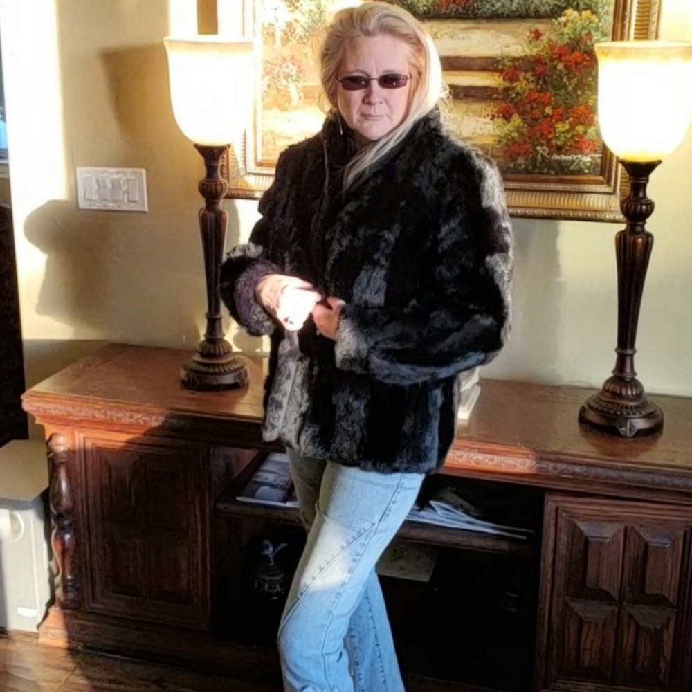 Black Striped Rabbit Fur Jacket - Picture 14 of 17